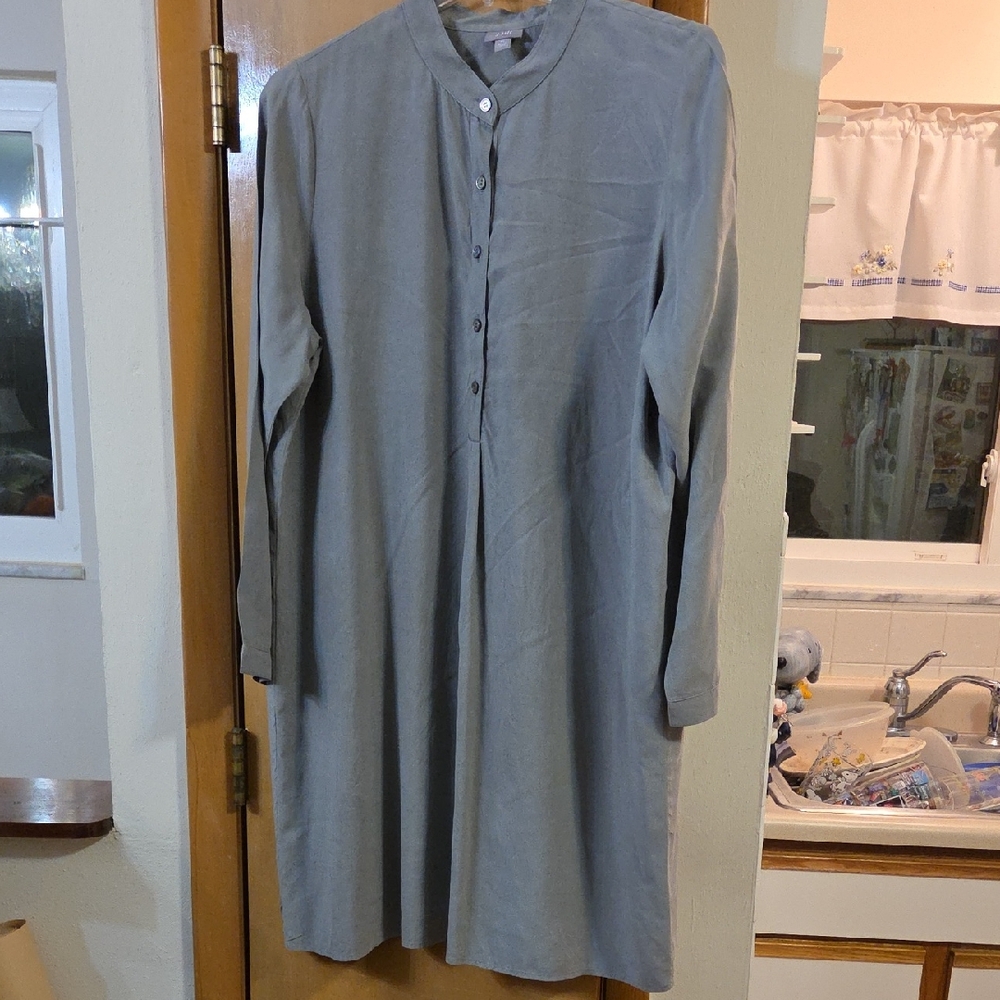 J. Jill Long Sleeve Gray 100% Washable Silk XL Dress